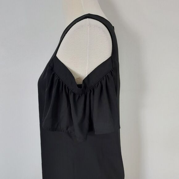 City Streets Dress Flowy Cold Shoulder Womens Size 8 Lined Keyhole Solid Black - Picture 4 of 13